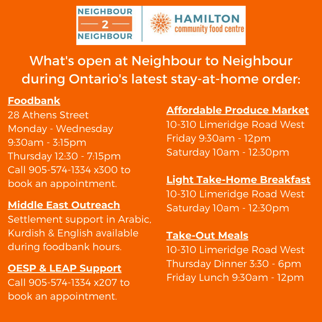 Whats Open at N2N April_9_2 graphic showing what's open at N2N