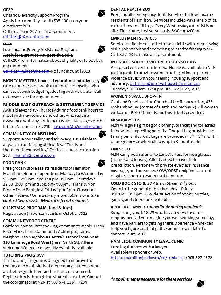 Program, Descriptions (back)