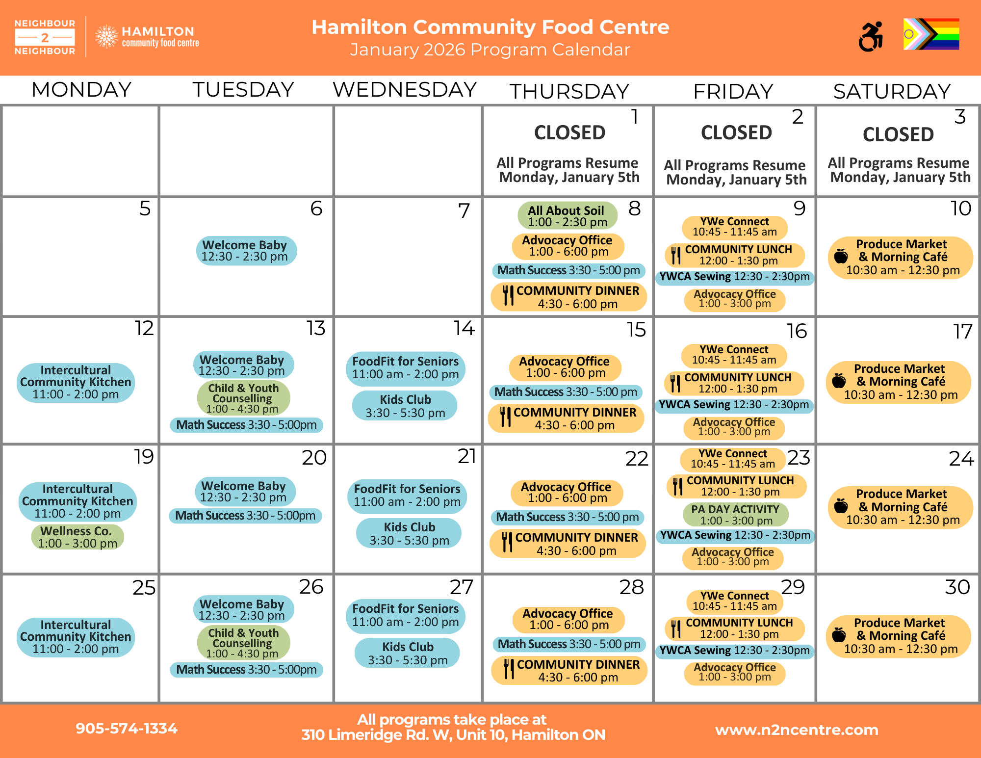 Hamilton Community Food Centre February 2025 Calendar